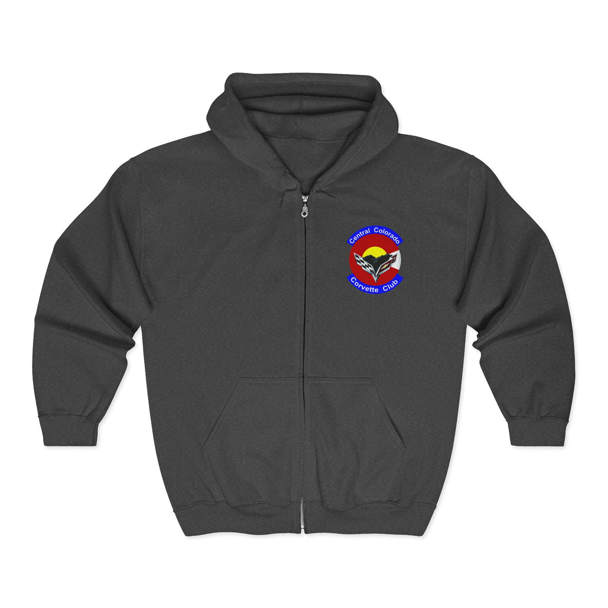 Central Colorado Corvette Club Zip Hoodie — Screen Printed Front and Back Logos