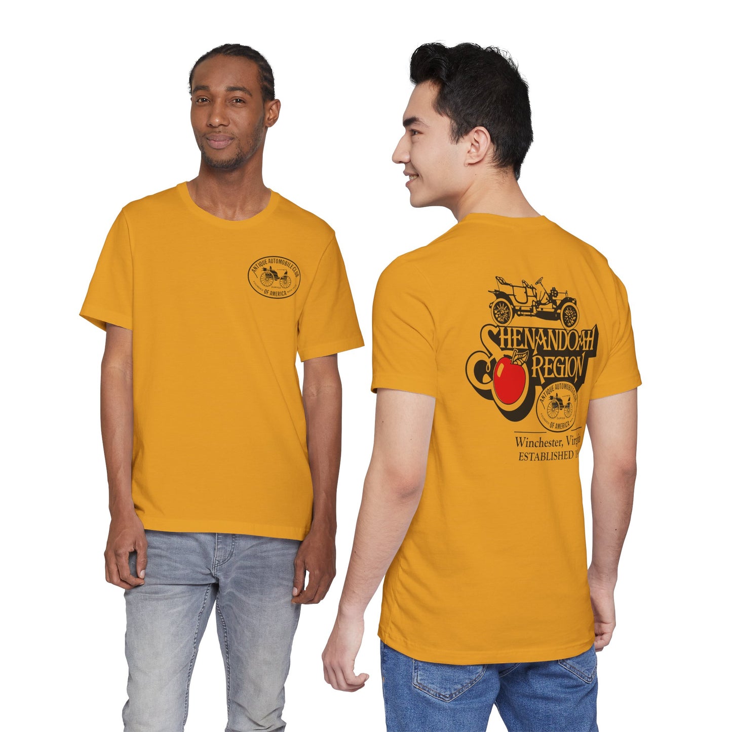 Shenandoah Region AACA Winchester VA Tee - Small AACA Logo Front and Large Shenandoah Region AACA Logo on Back