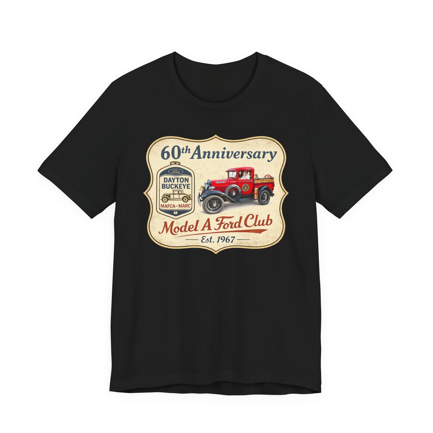 Dayton Buckeye Model A Ford Club 60th Anniversary Tee (LTG) - Vintage Red Fire Truck Tee