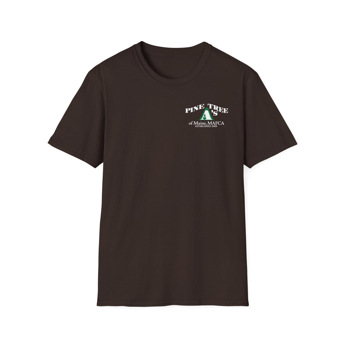 Pine Tree A's of Maine, MAFCA T‑Shirt with Front and Back Logos — Unisex Softstyle T-Shirt