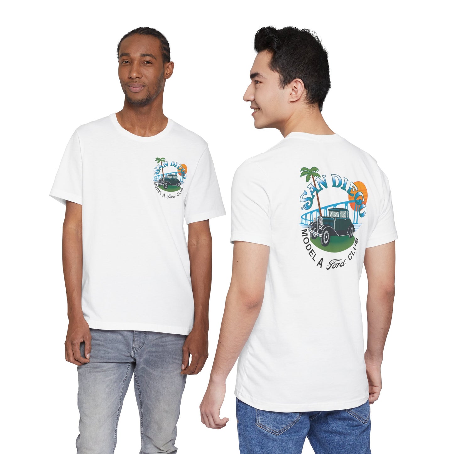 San Diego Model A Ford Club Tee — Small Logo on Chest and Large Logo on Back
