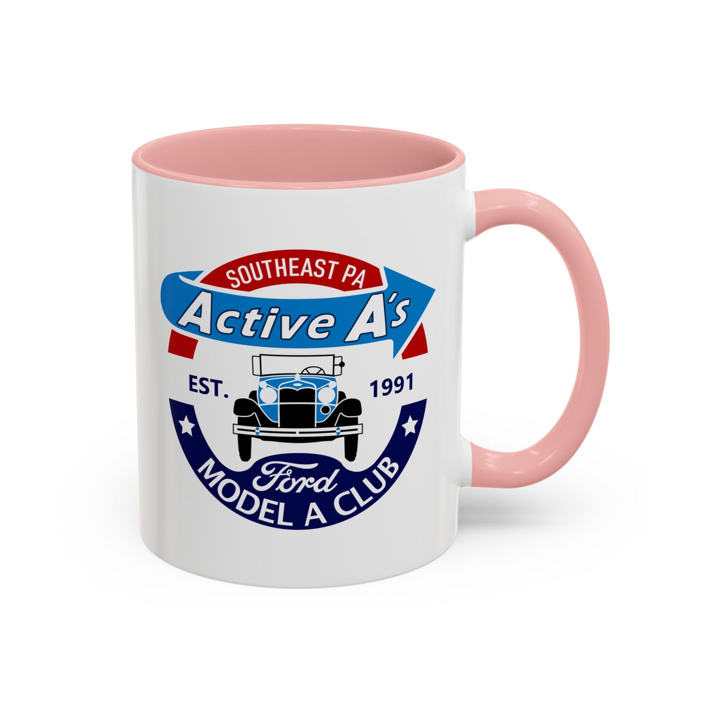 Ford Model A Club Coffee Mug — "Active A's" Southeast PA Vintage Car Design (11/15 oz)