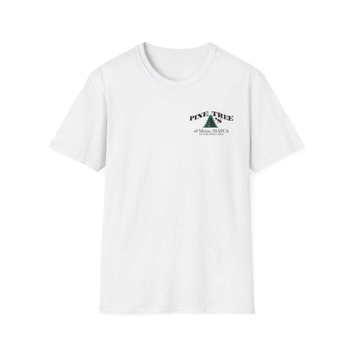 Pine Tree A's of Maine, MAFCA T‑Shirt with Front and Back Logos — Unisex Softstyle T-Shirt