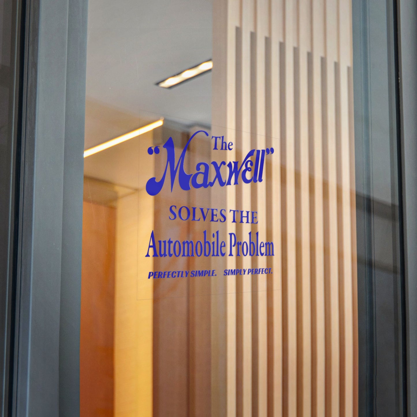 "The Maxwell" Solves the Automobile Problem — Die-Cut Sticker (Vintage Blue Auto Decal)