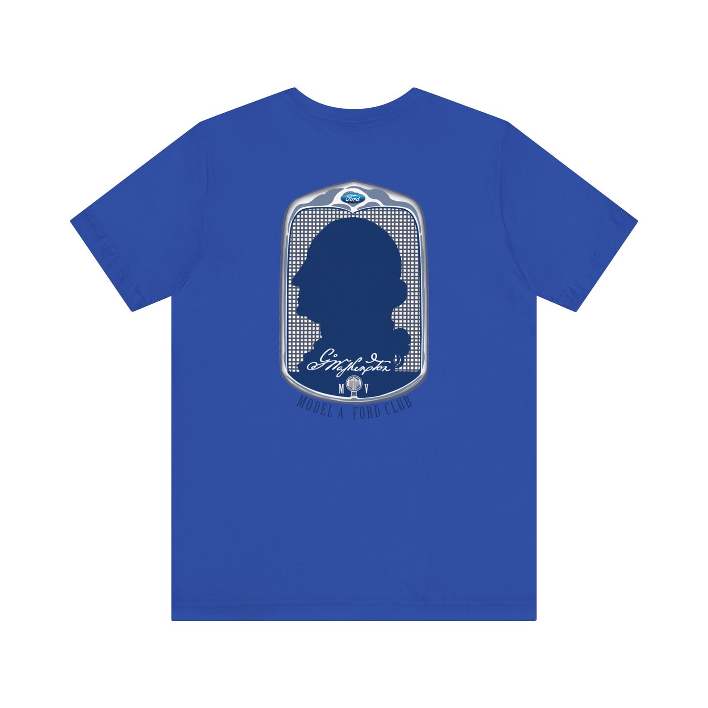 George Washington Model A Ford Club (front and back blue logo) Unisex Jersey Short Sleeve Tee