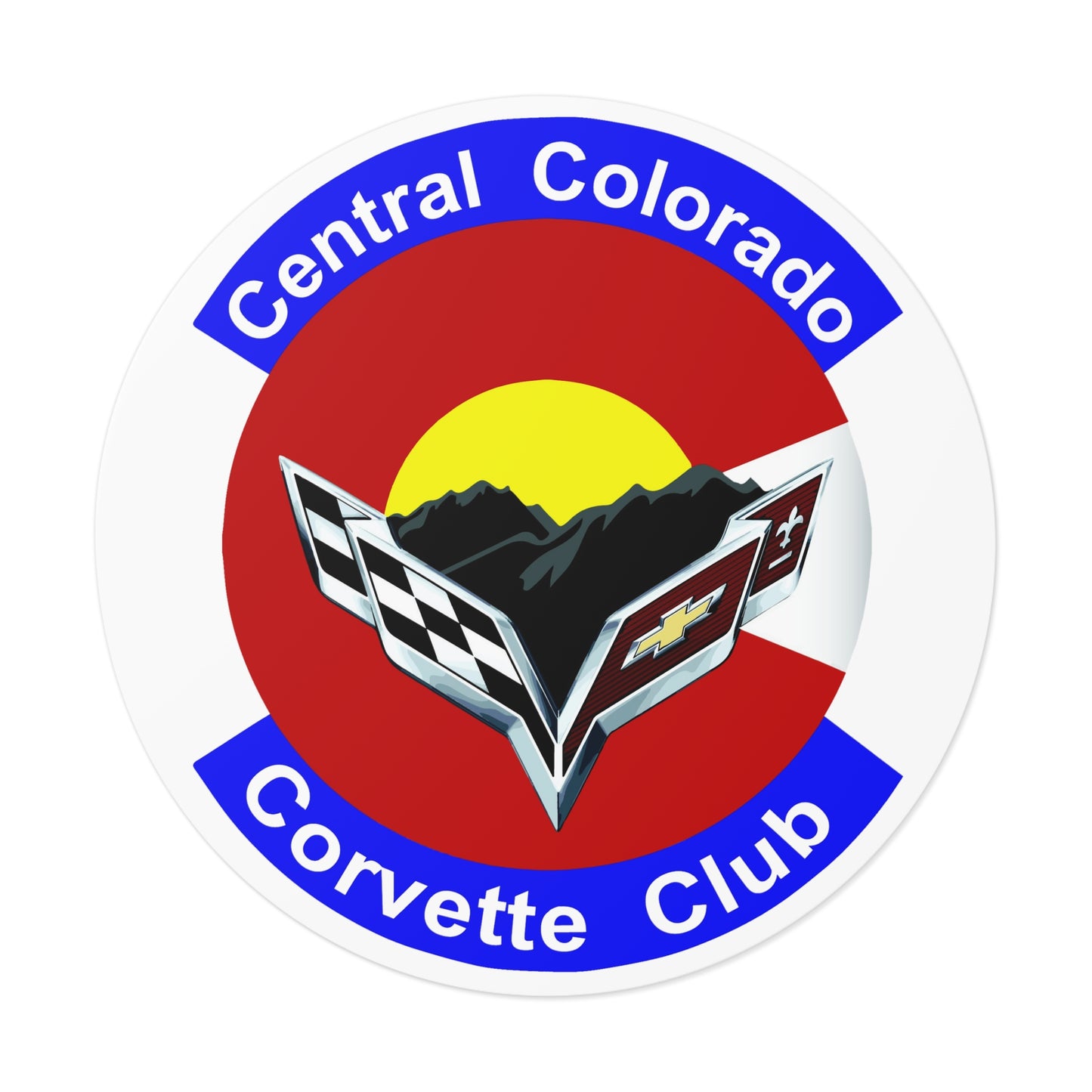 Central Colorado Corvette Club Round Vinyl Sticker — Car Club Emblem