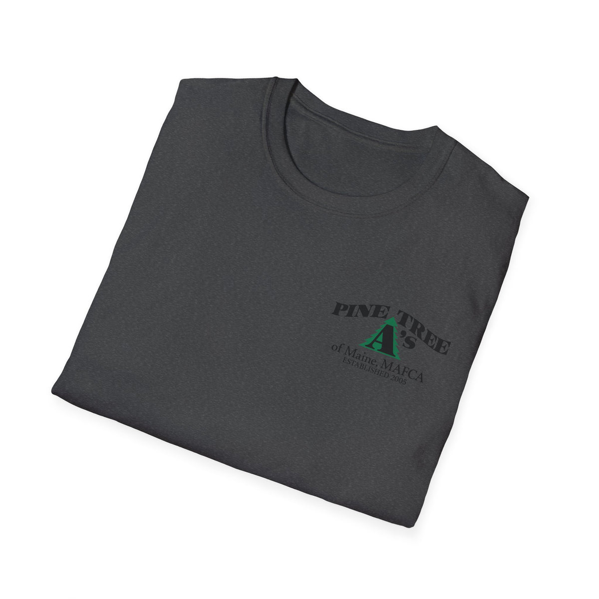 Pine Tree A's of Maine, MAFCA T‑Shirt with Front and Back Logos — Unisex Softstyle T-Shirt