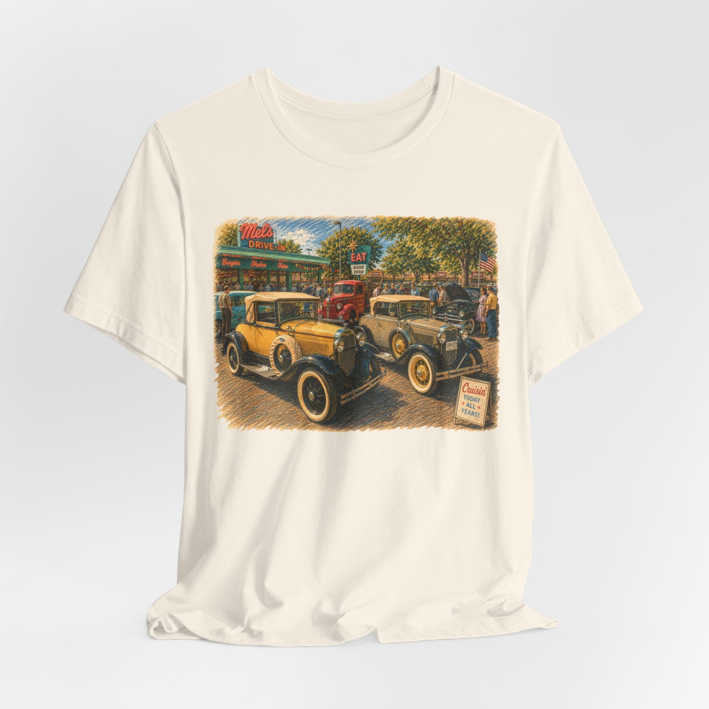 Mel's Drive-In Car Show T-Shirt — Unisex Jersey Short Sleeve Tee