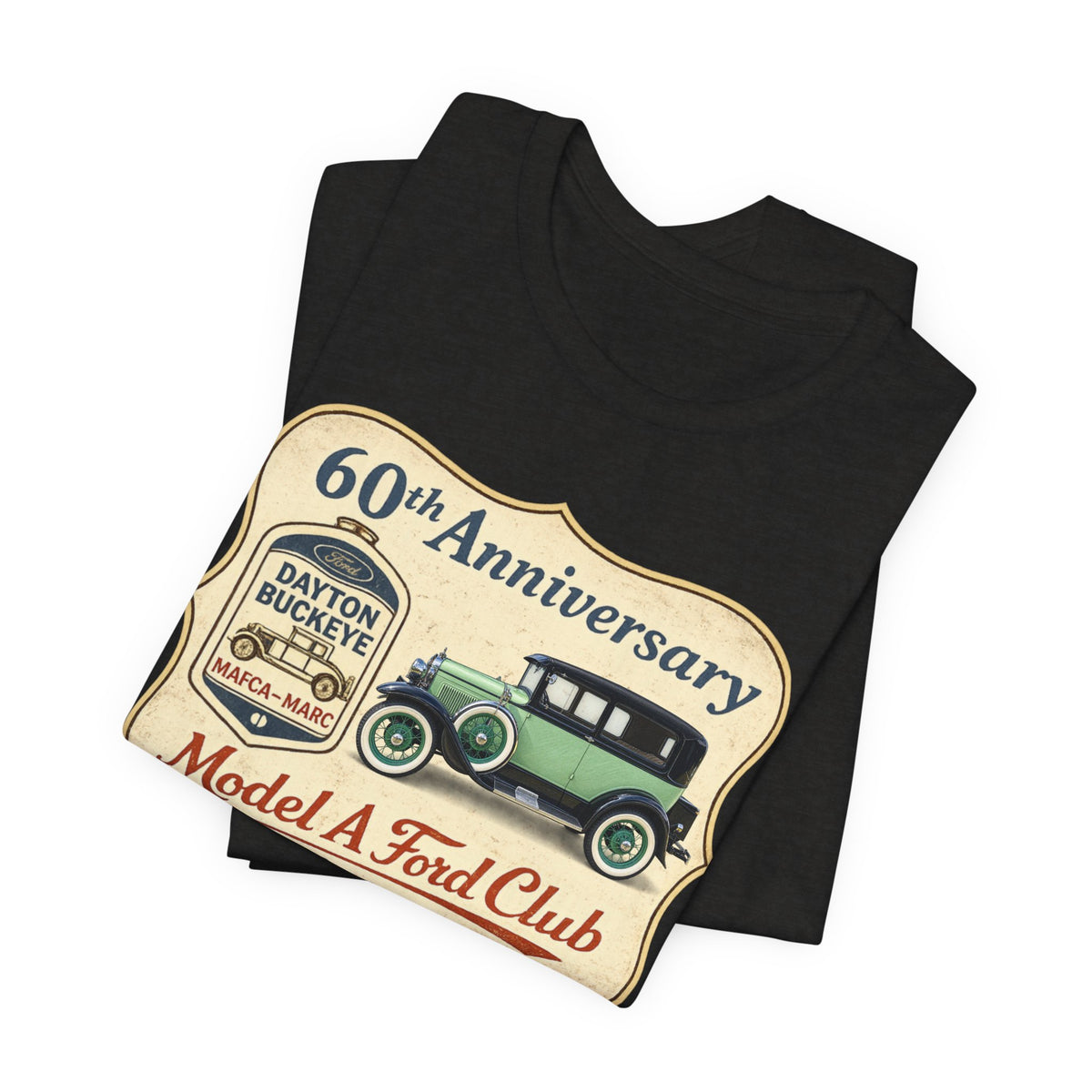 Dayton Buckeye Model A Ford Club 60th Anniversary Tee (1930 Tudor) - Unisex Soft Short Sleeve Tee