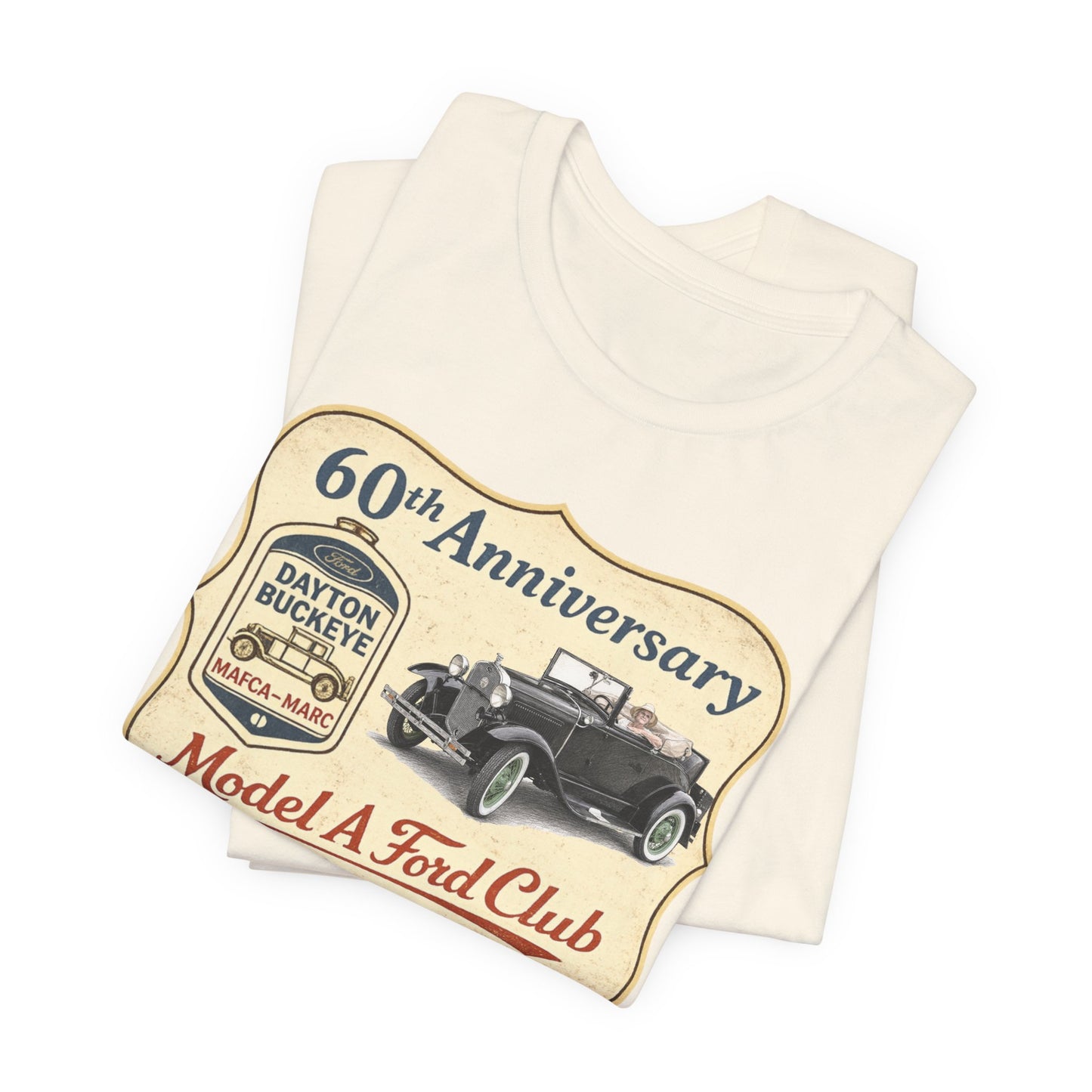 Dayton Buckeye Model A Ford Club 60th Anniversary Tee Roadster (LTG) - Unisex Jersey Short Sleeve Tee