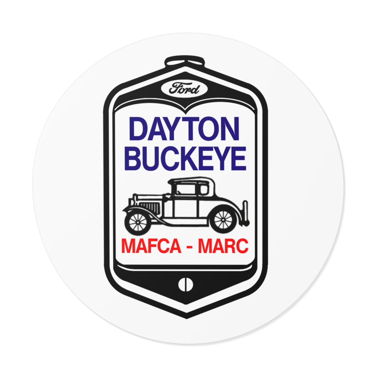 Dayton Buckeye Vintage Car Round Vinyl Sticker — MAFCA/MARC Classic Ford Decal