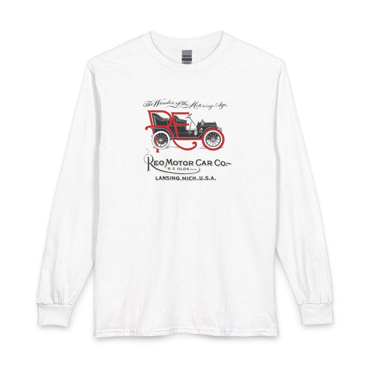 Vintage REO Motor Car Co. Long Sleeve Tee — Retro Antique Car Graphic