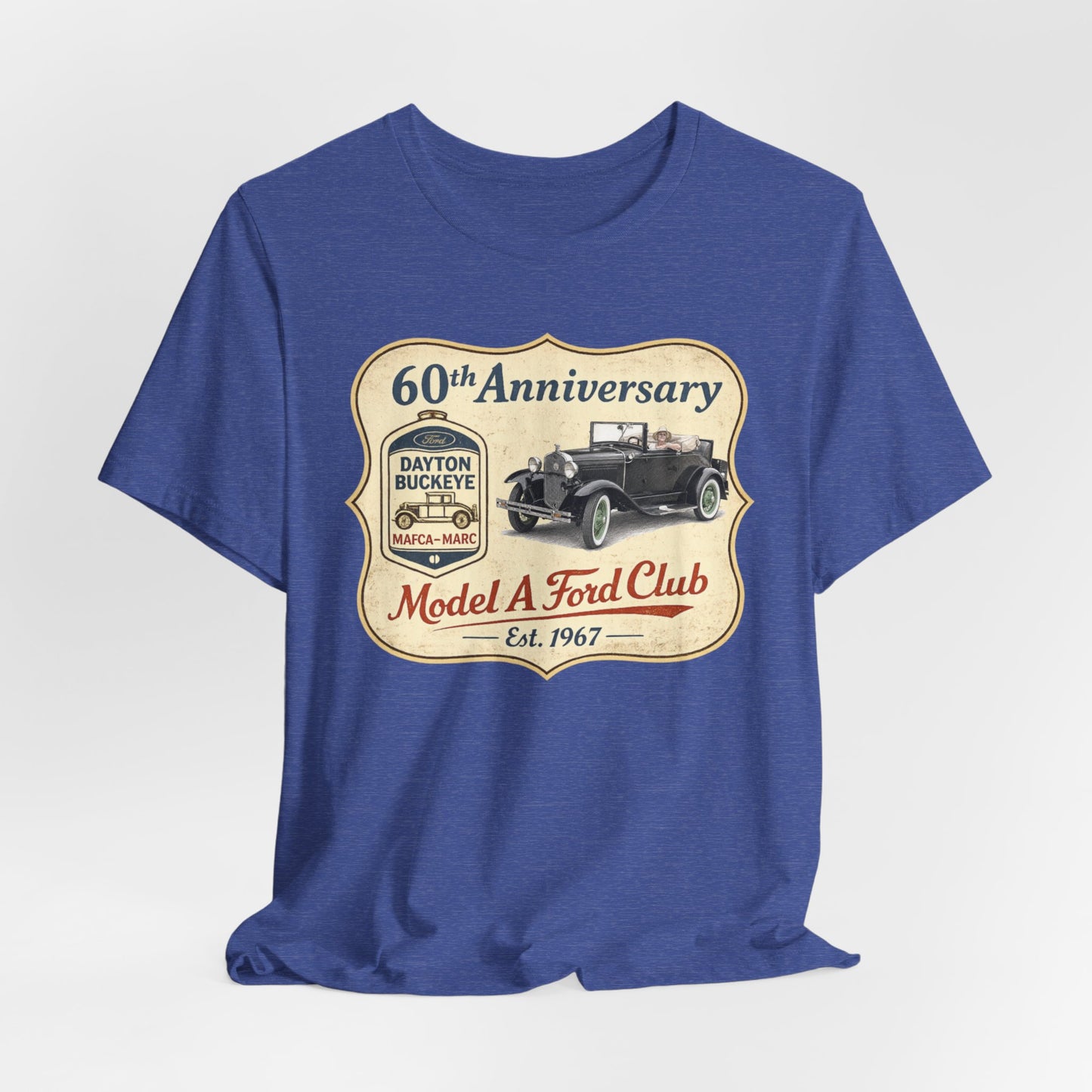 Dayton Buckeye Model A Ford Club 60th Anniversary Tee Roadster (LTG) - Unisex Jersey Short Sleeve Tee