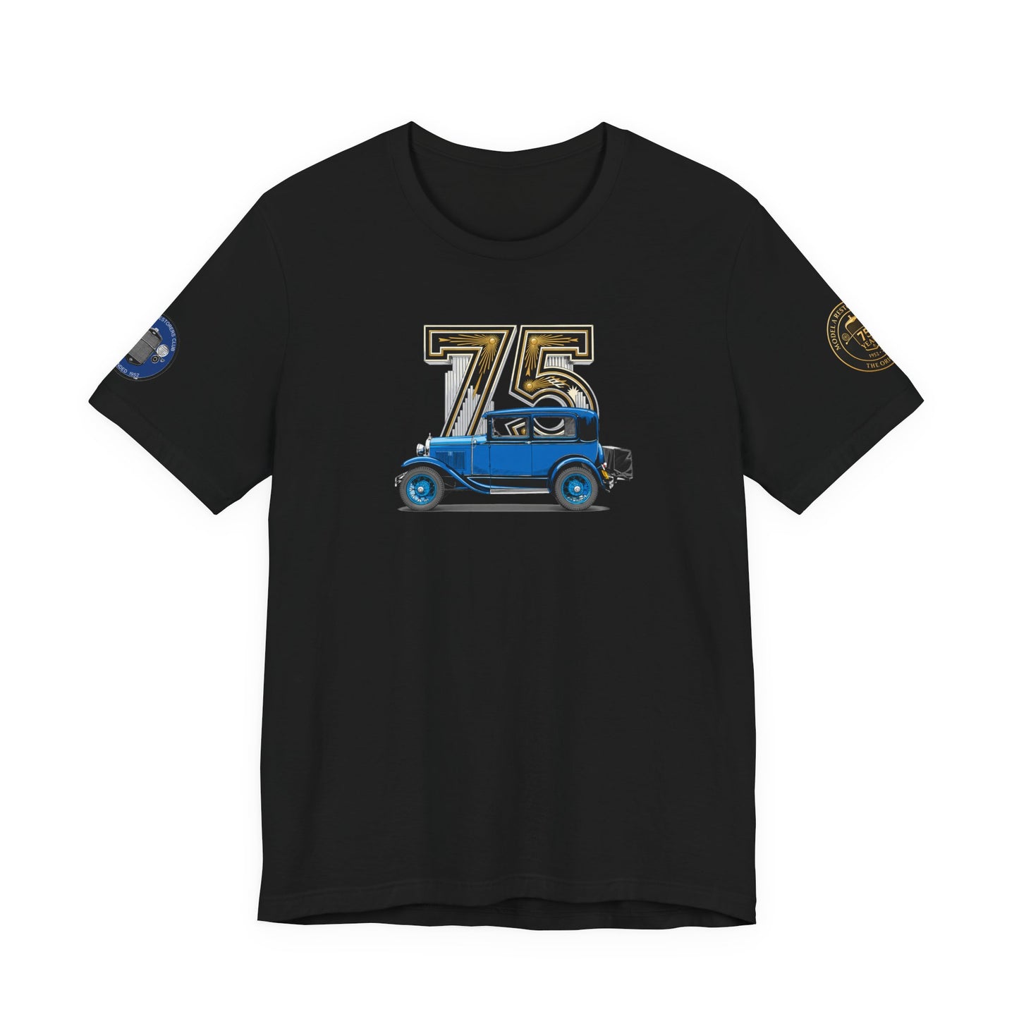 MARC 75th Anniversary T-shirt with blue sedan and MARC logos on both sleeves