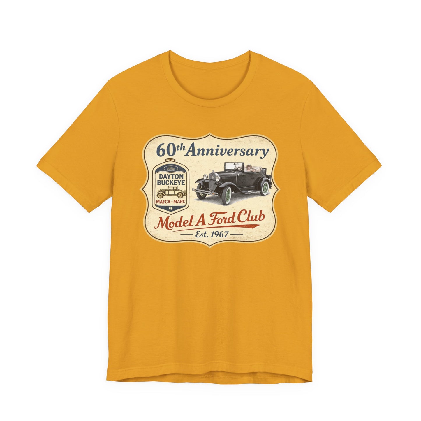 Dayton Buckeye Model A Ford Club 60th Anniversary Tee Roadster (LTG) - Unisex Jersey Short Sleeve Tee