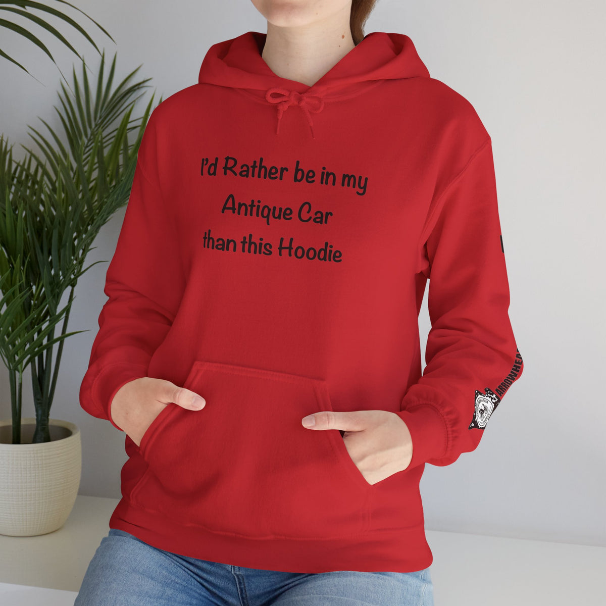 Arrowhead Chapter AACA Club Hoodie — "I'd Rather Be in My Antique Car" plus Sleeve and Back Images