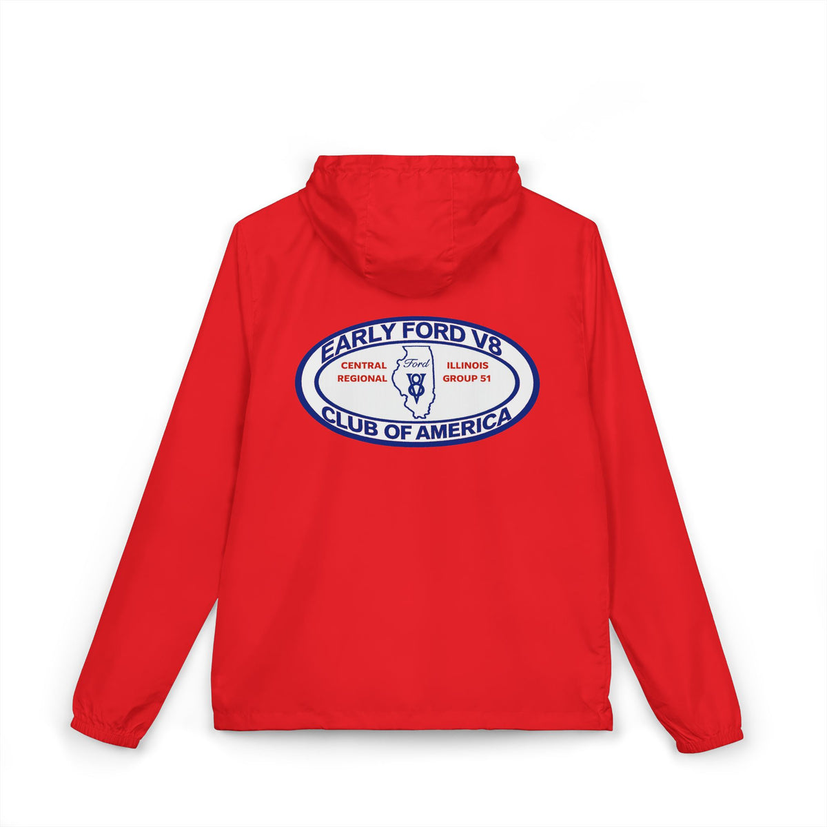 Central Illinois Early Ford V8 Windbreaker Jacket with Front and Back Logos