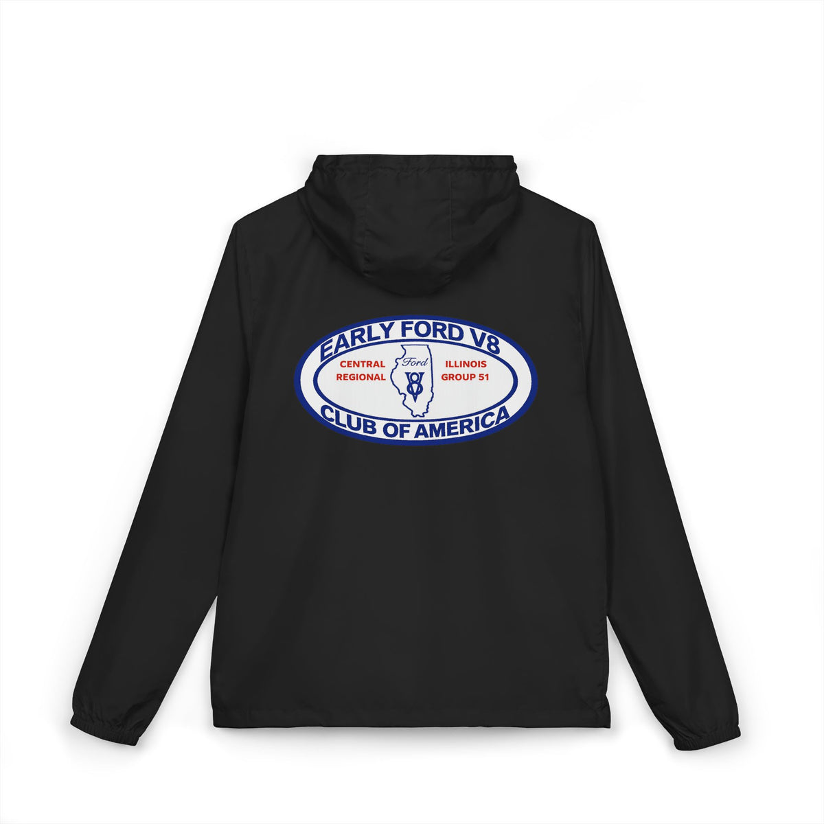 Central Illinois Early Ford V8 Windbreaker Jacket with Front and Back Logos