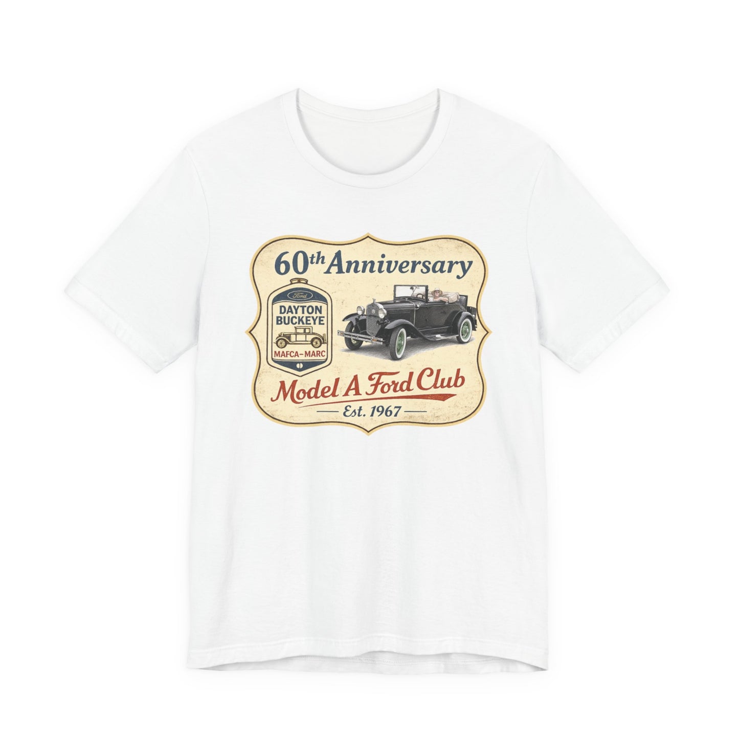 Dayton Buckeye Model A Ford Club 60th Anniversary Tee Roadster (LTG) - Unisex Jersey Short Sleeve Tee
