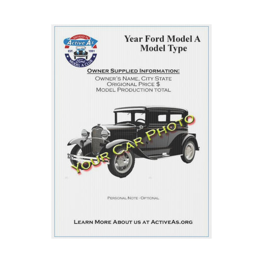 Active A's Ford Model A Club Plastic Sign — "Active A’s" Southeast PA Ford Model A Club Vintage Car Design