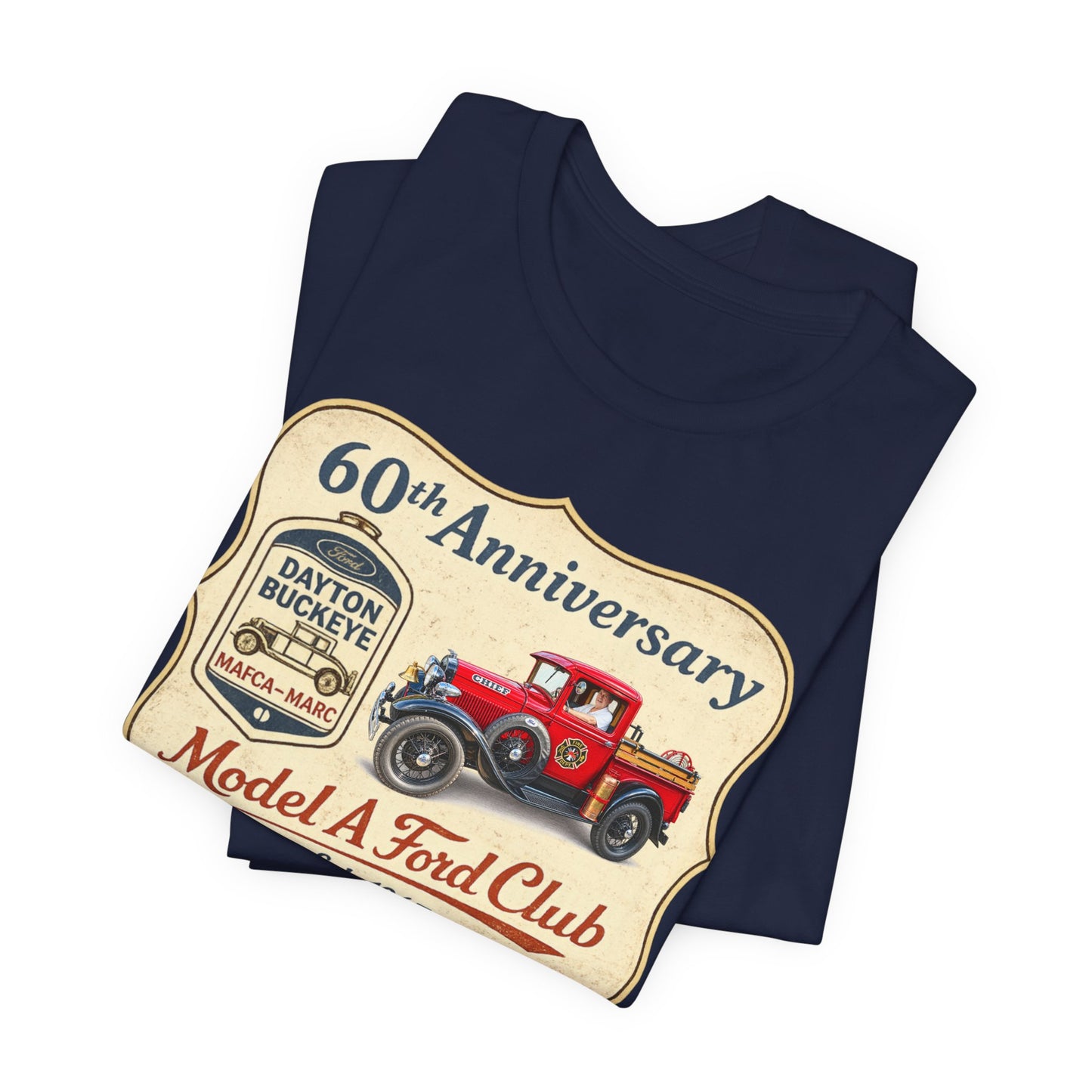 Dayton Buckeye Model A Ford Club 60th Anniversary Tee (LTG) - Vintage Red Fire Truck Tee