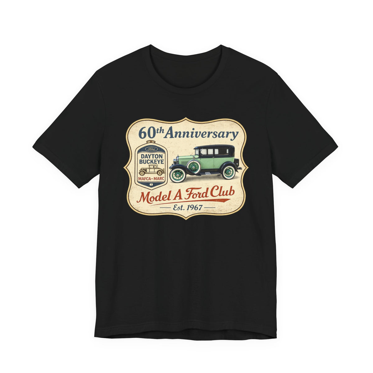 Dayton Buckeye Model A Ford Club 60th Anniversary Tee (1930 Tudor) - Unisex Soft Short Sleeve Tee