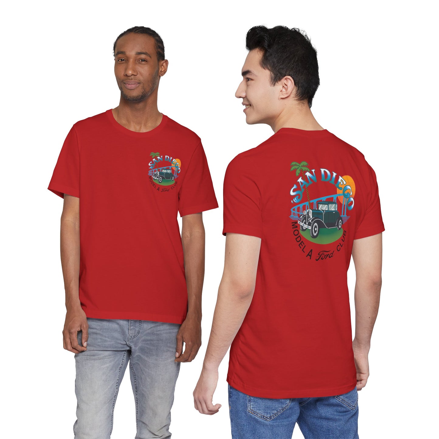 San Diego Model A Ford Club Tee — Small Logo on Chest and Large Logo on Back