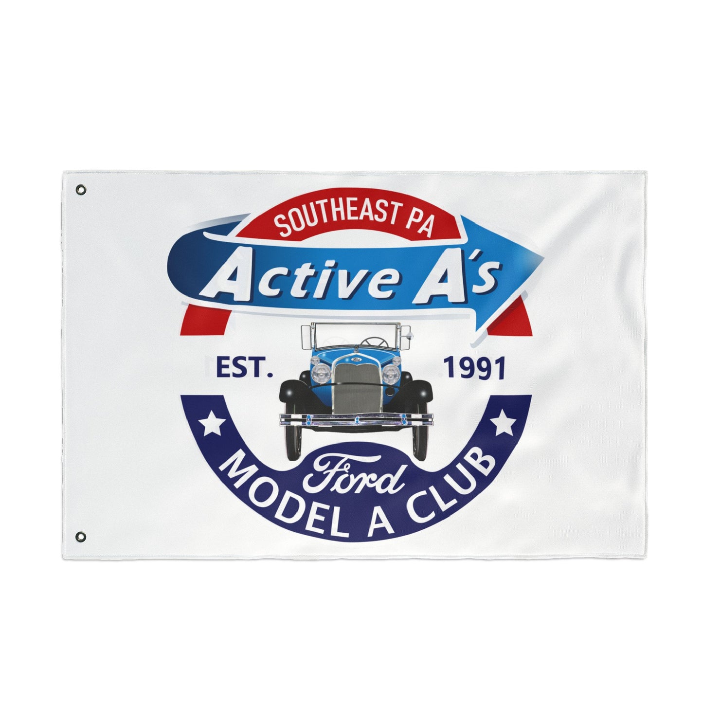 Active A's Ford Model A Club Double-Sided Flag — Southeast PA Active A's Ford Model A Club Banner (Est. 1991)