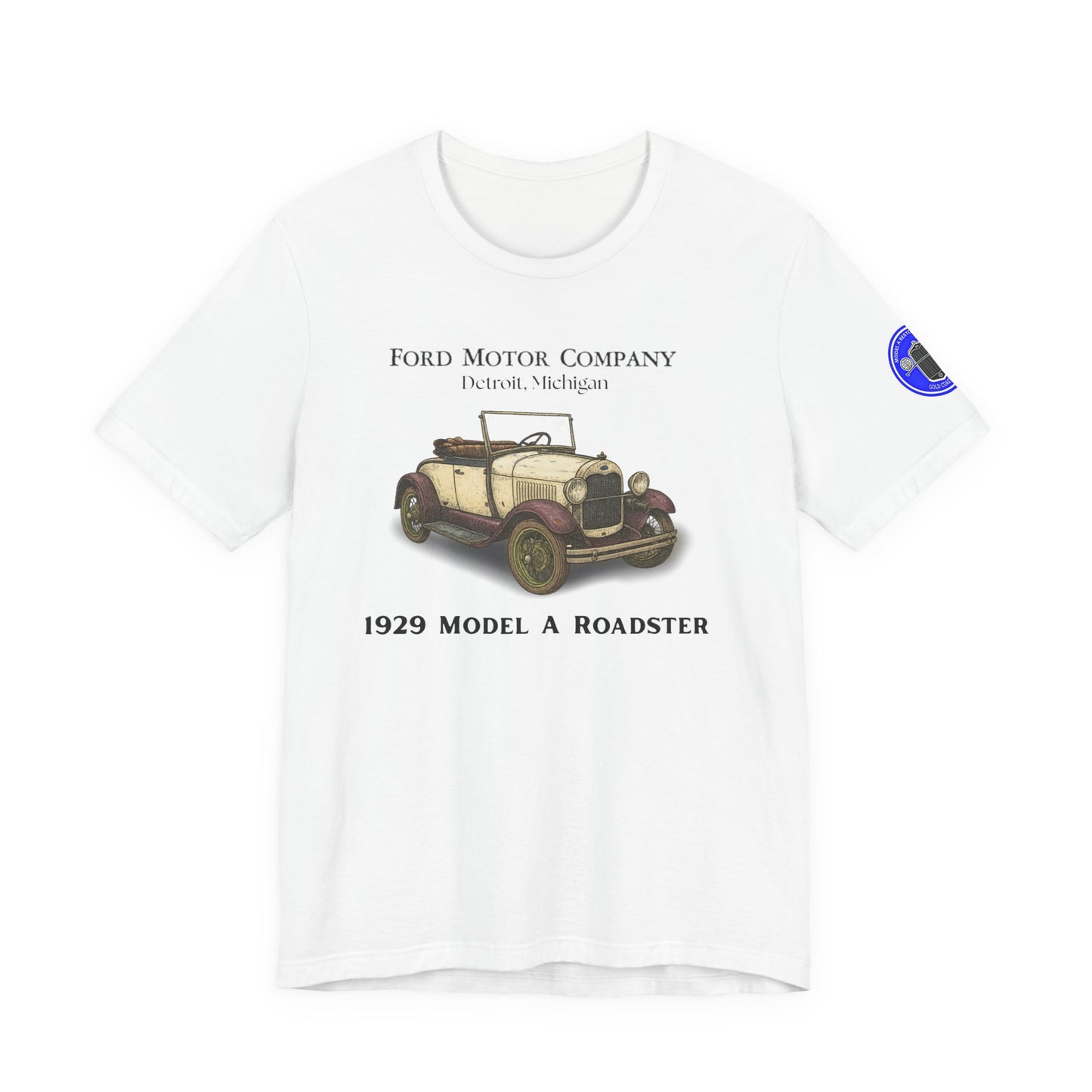 1929 Model A Ford Roadster T-Shirt – Gold Coast Logo on sleeve