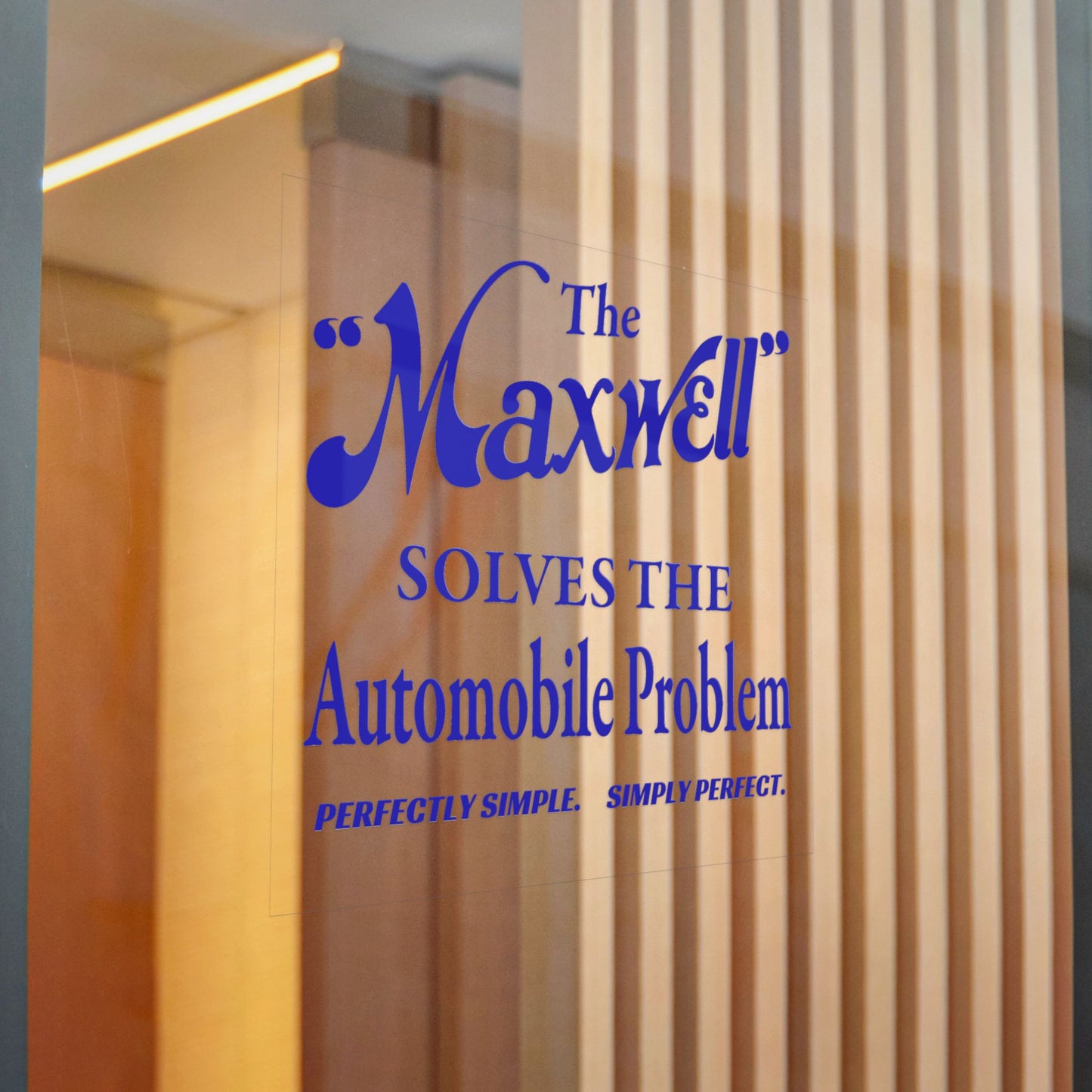 "The Maxwell" Solves the Automobile Problem — Die-Cut Sticker (Vintage Blue Auto Decal)