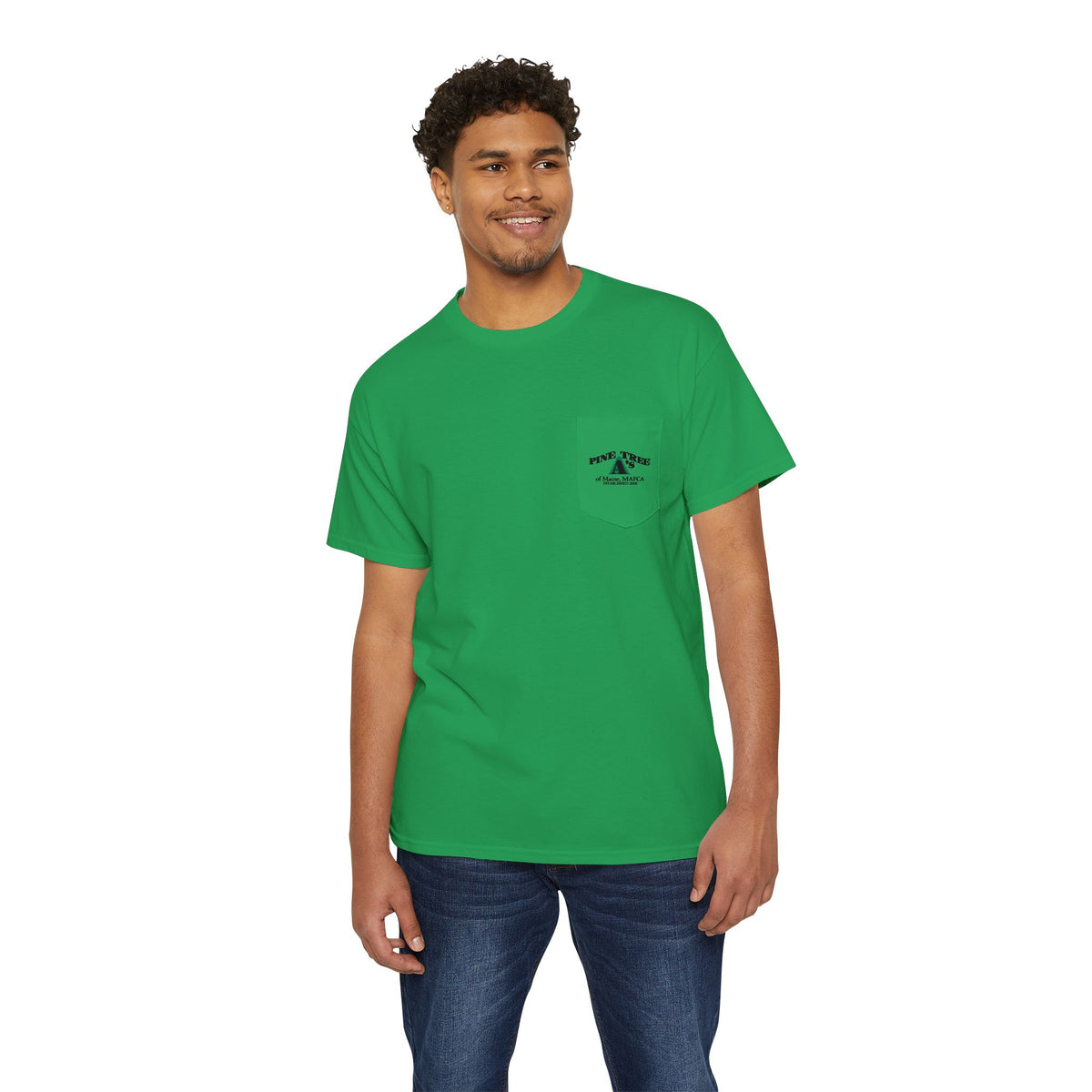 Pine Tree A's of Maine, MAFCA Front and Back Logos — Unisex Heavy Cotton Pocket Tee