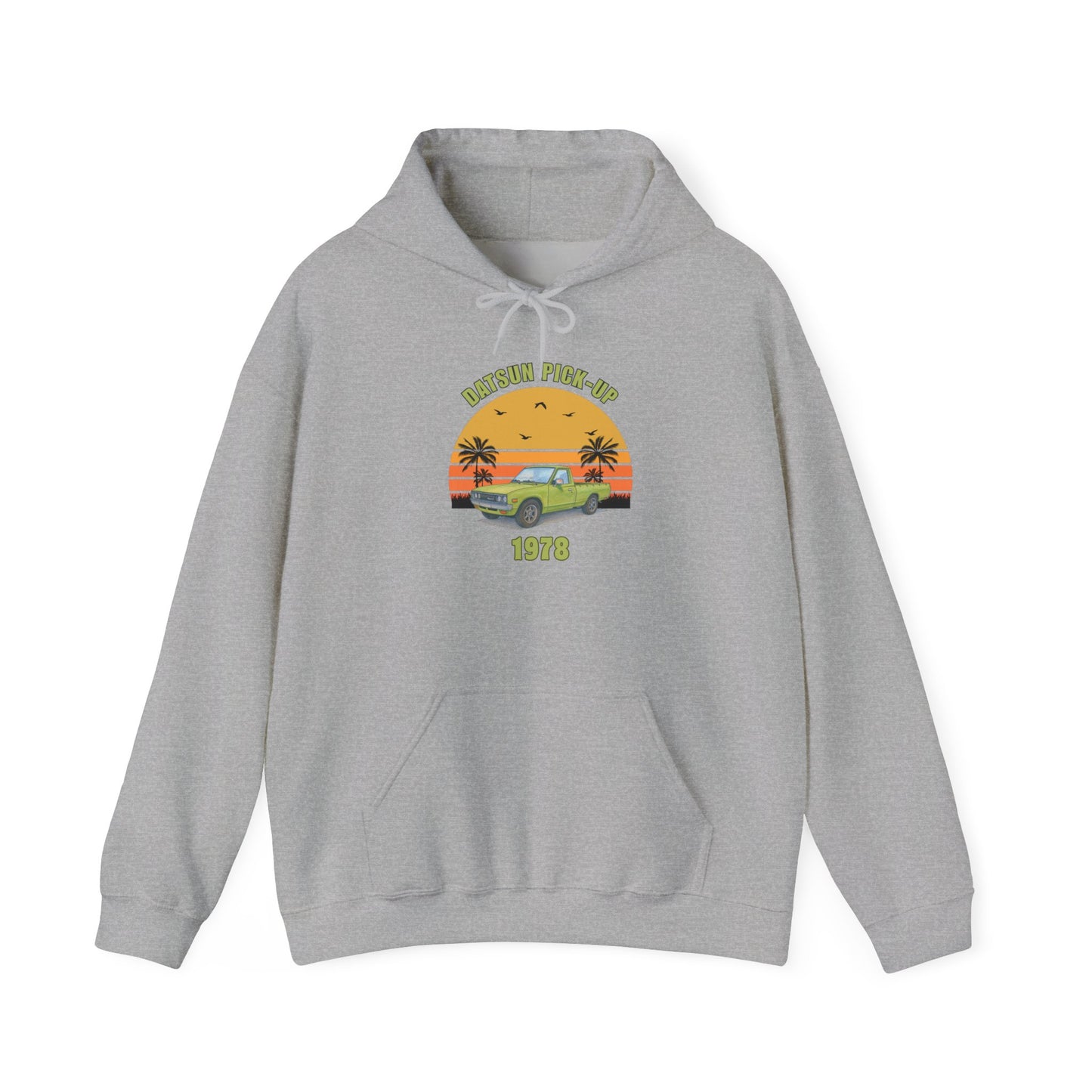 1978 Datsun Pickup Hoodie — 'Mustang Pony-80' Retro Sunset Graphic Sweatshirt (1978)