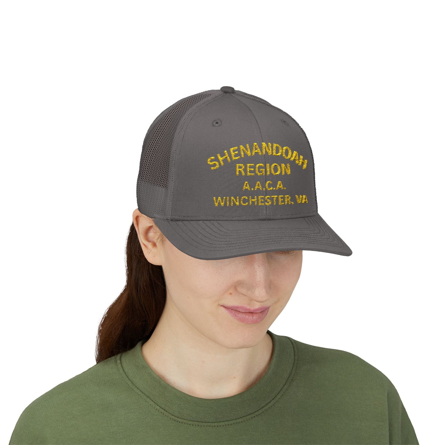 Shenandoah Region Embroidered Trucker Cap — "Shenandoah Region A.A.C.A. Winchester, VA" Mesh Snapback