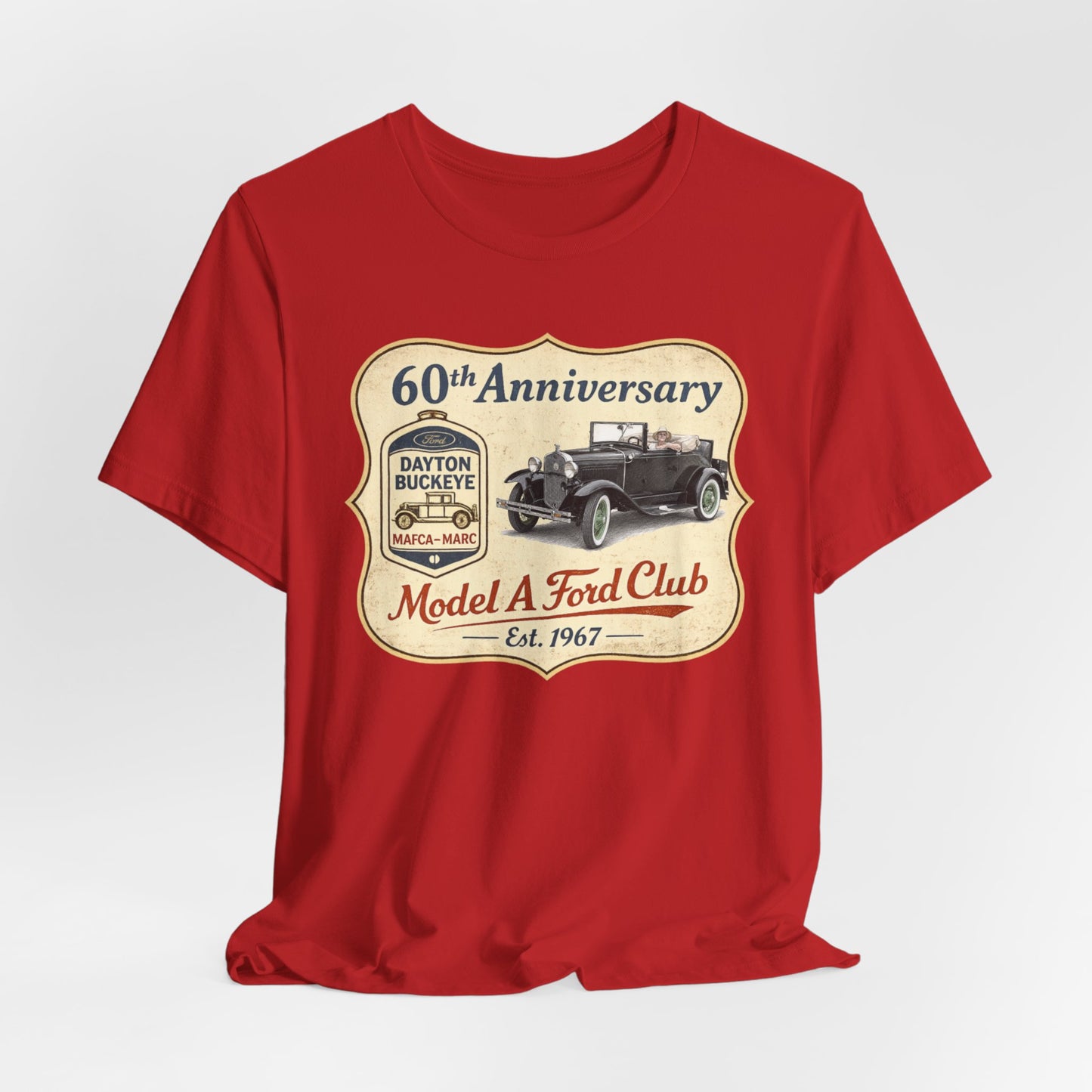 Dayton Buckeye Model A Ford Club 60th Anniversary Tee Roadster (LTG) - Unisex Jersey Short Sleeve Tee