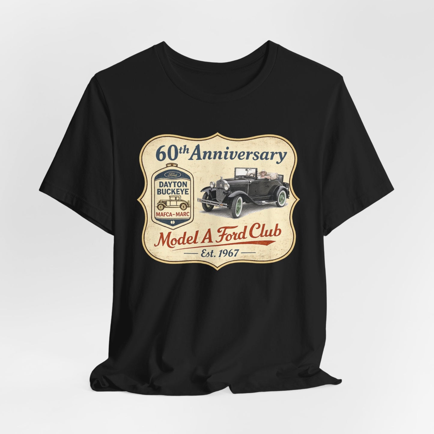 Dayton Buckeye Model A Ford Club 60th Anniversary Tee Roadster (LTG) - Unisex Jersey Short Sleeve Tee