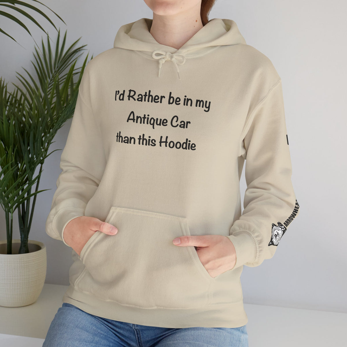 Arrowhead Chapter AACA Club Hoodie — "I'd Rather Be in My Antique Car" plus Sleeve and Back Images