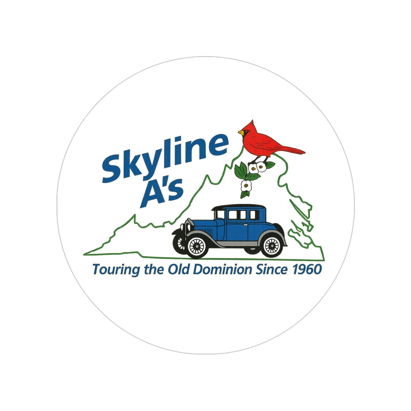 Skyline A's Round Transparent Outdoor Sticker — 'Touring the Old Dominion Since 1960'