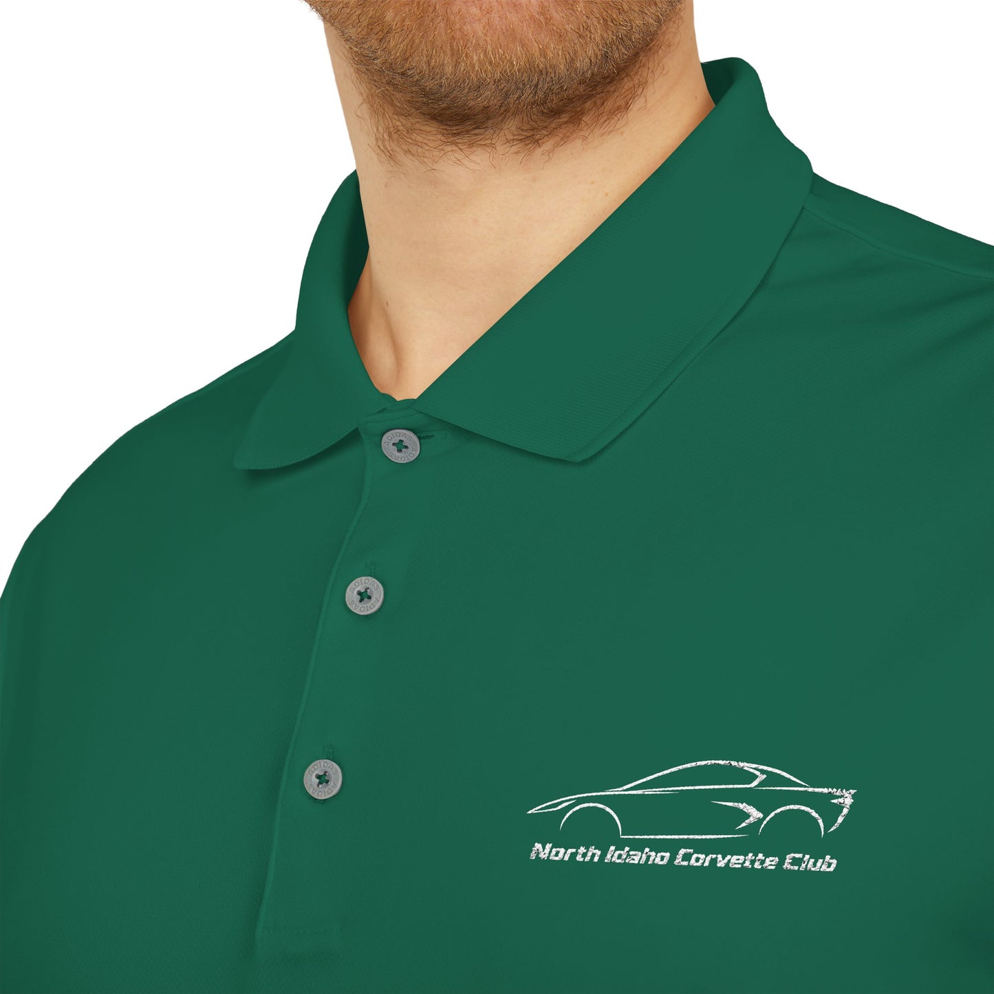 North Idaho Corvette Club White Embroidered Polo — adidas Unisex Performance Polo