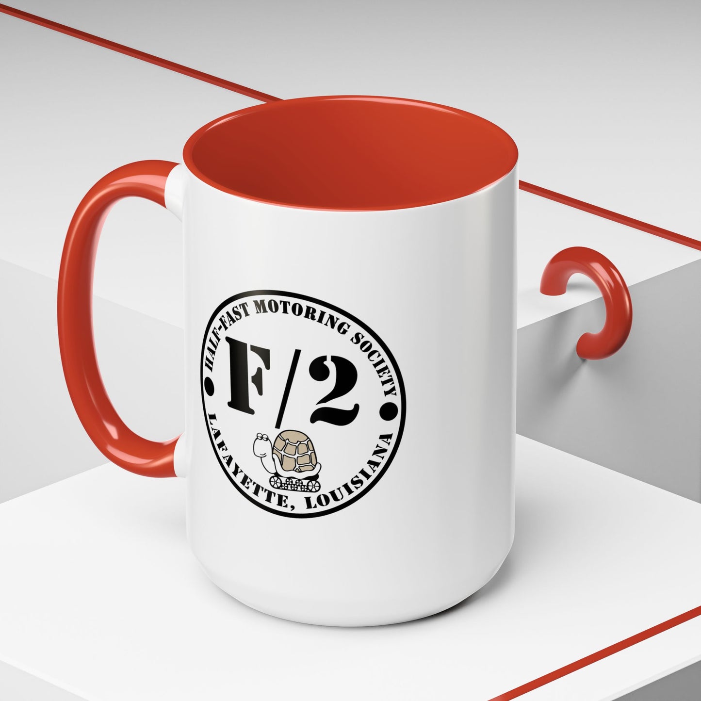 F/2 Half-Fast Motoring Society Accent Coffee Mug — Lafayette, Louisiana Emblem (11/15oz)