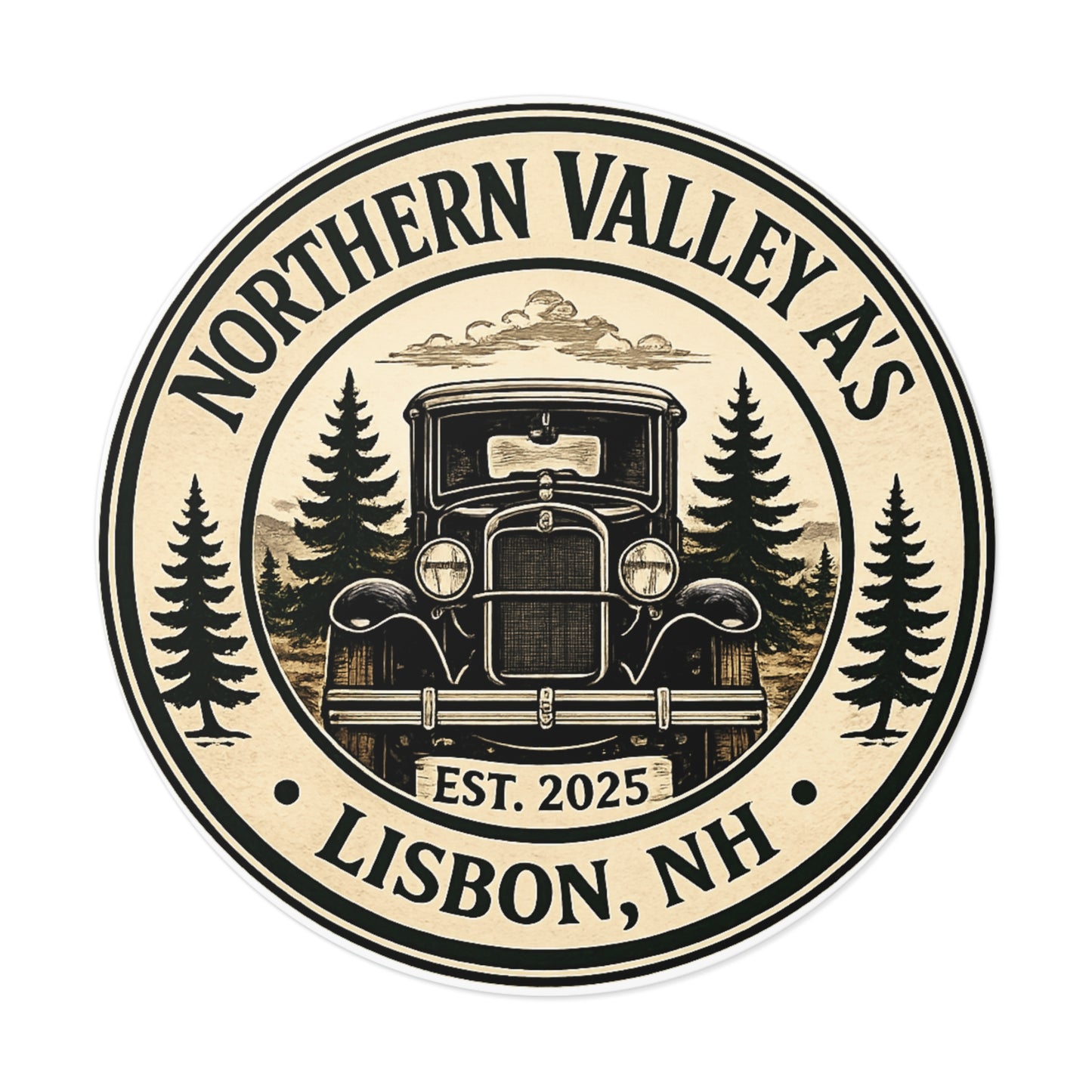 Northern Valley A’s Round Vinyl Sticker — Great for Car Windshields