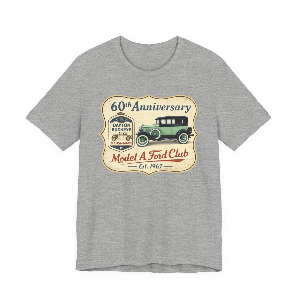 Dayton Buckeye Model A Ford Club 60th Anniversary Tee (1930 Tudor) - Unisex Soft Short Sleeve Tee