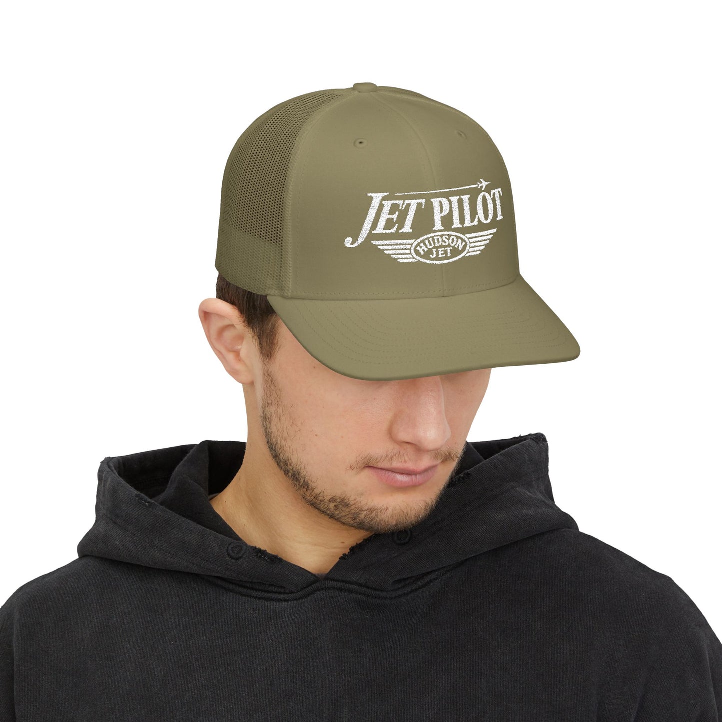 Jet Pilot Embroidered Snap Back Trucker Cap — Richardson 112 Snapback Hat