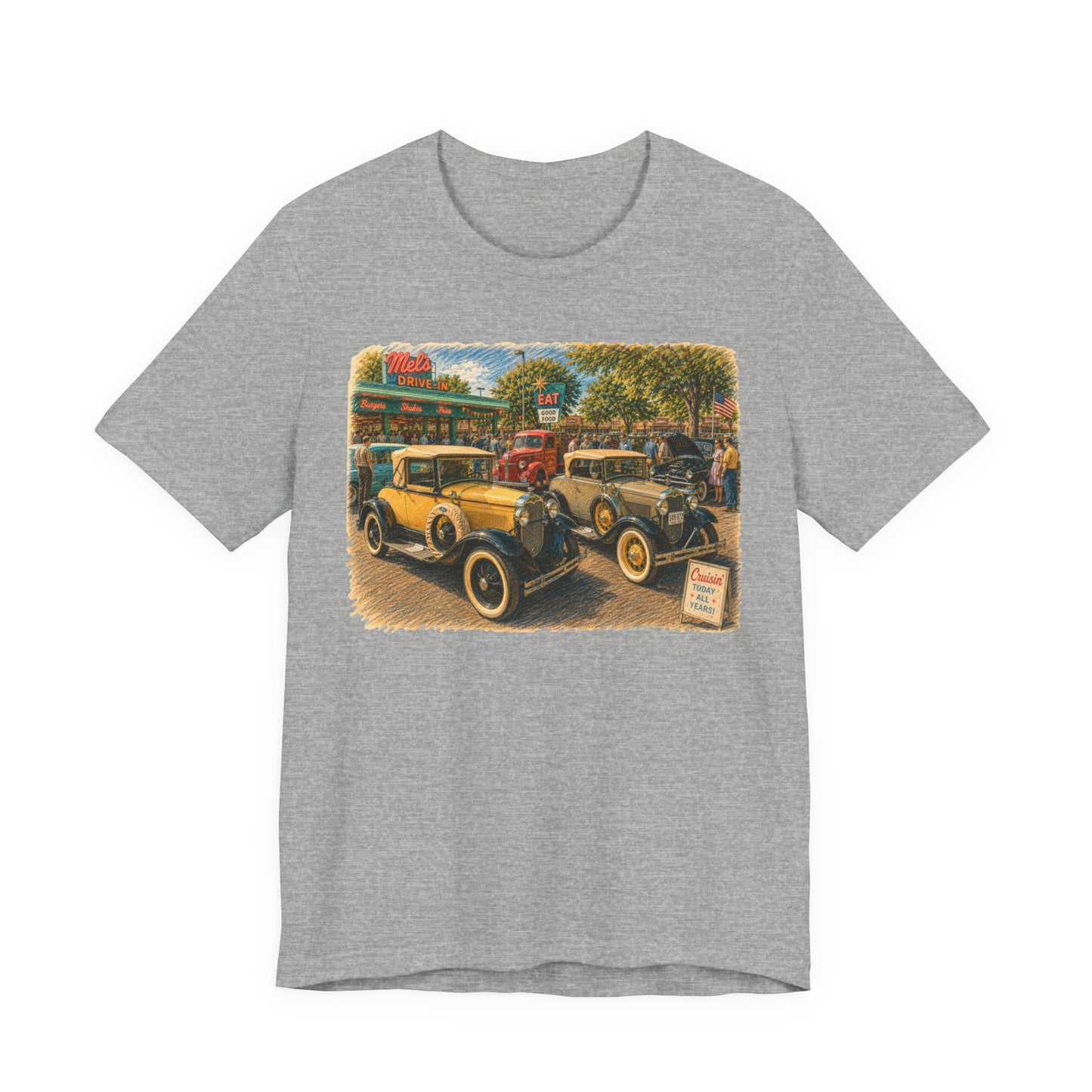 Mel's Drive-In Car Show T-Shirt — Unisex Jersey Short Sleeve Tee