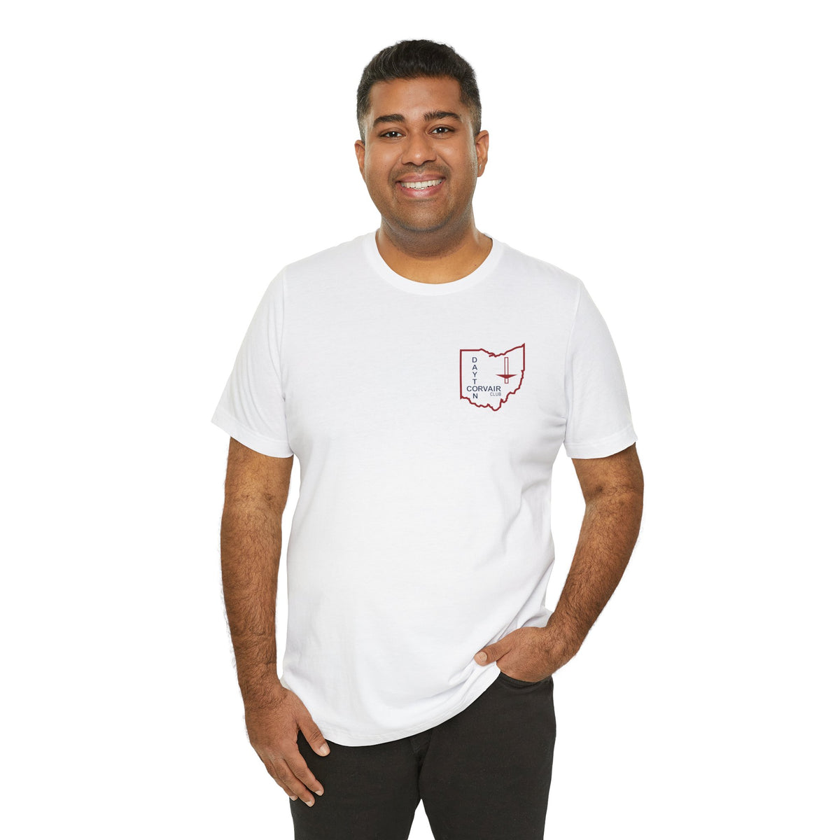 Dayton Corvair Club T-Shirt Unisex Jersey Short Sleeve Tee - Front and Back Logos