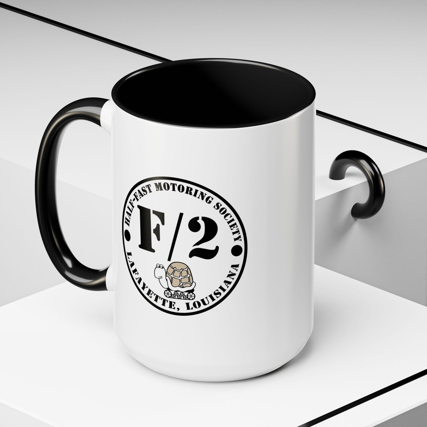 F/2 Half-Fast Motoring Society Accent Coffee Mug — Lafayette, Louisiana Emblem (11/15oz)