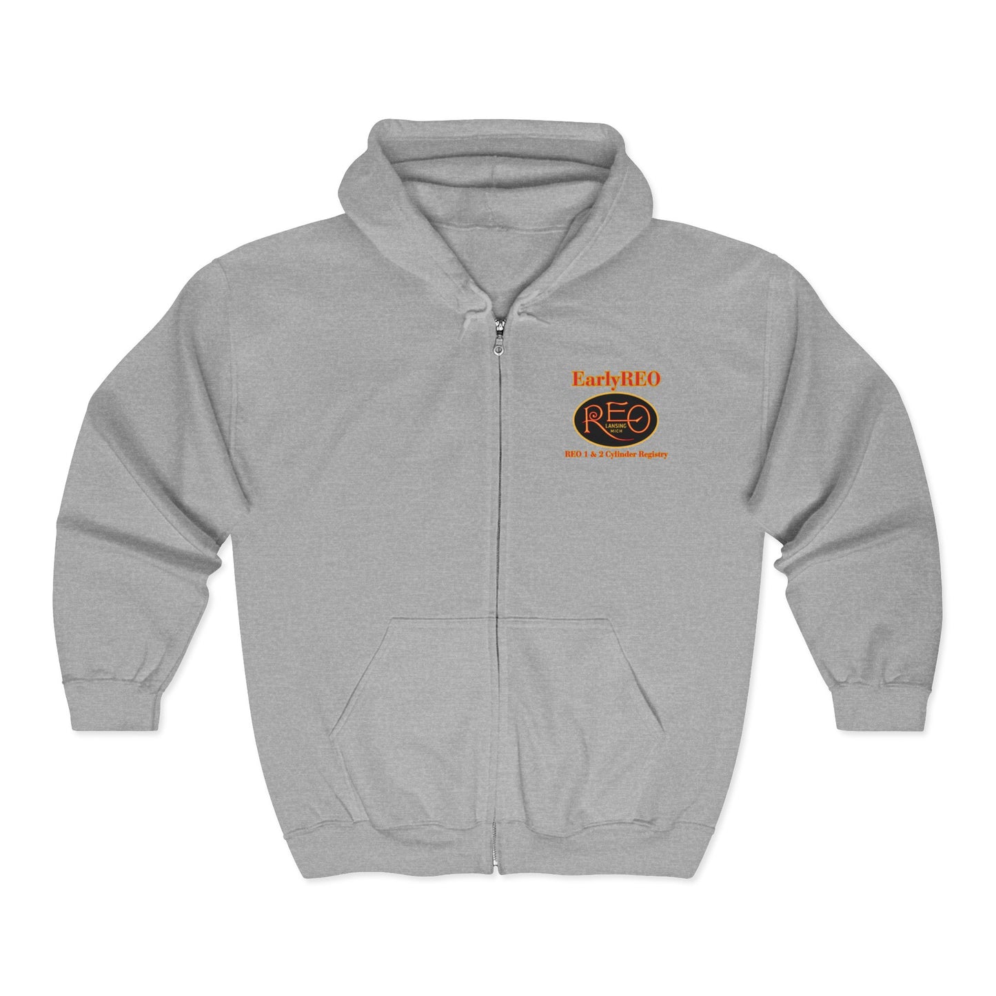 EarlyREO and REO 1 & 2 Cylinder Registry Zip Hoodie — Front and Back Logos Sweatshirt