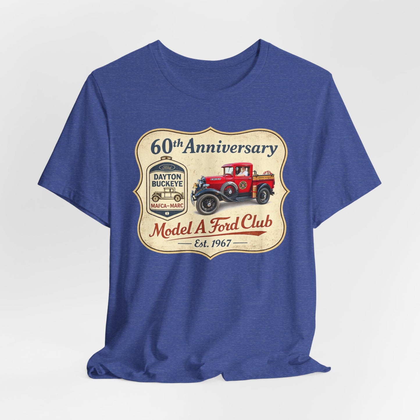Dayton Buckeye Model A Ford Club 60th Anniversary Tee (LTG) - Vintage Red Fire Truck Tee