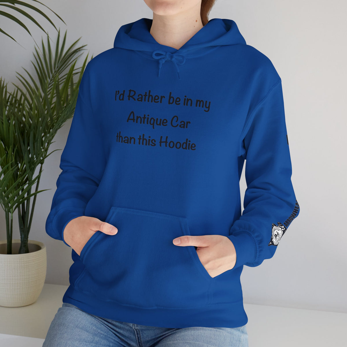 Arrowhead Chapter AACA Club Hoodie — "I'd Rather Be in My Antique Car" plus Sleeve and Back Images