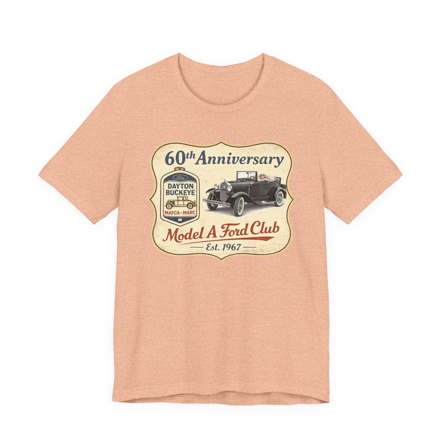Dayton Buckeye Model A Ford Club 60th Anniversary Tee Roadster (LTG) - Unisex Jersey Short Sleeve Tee