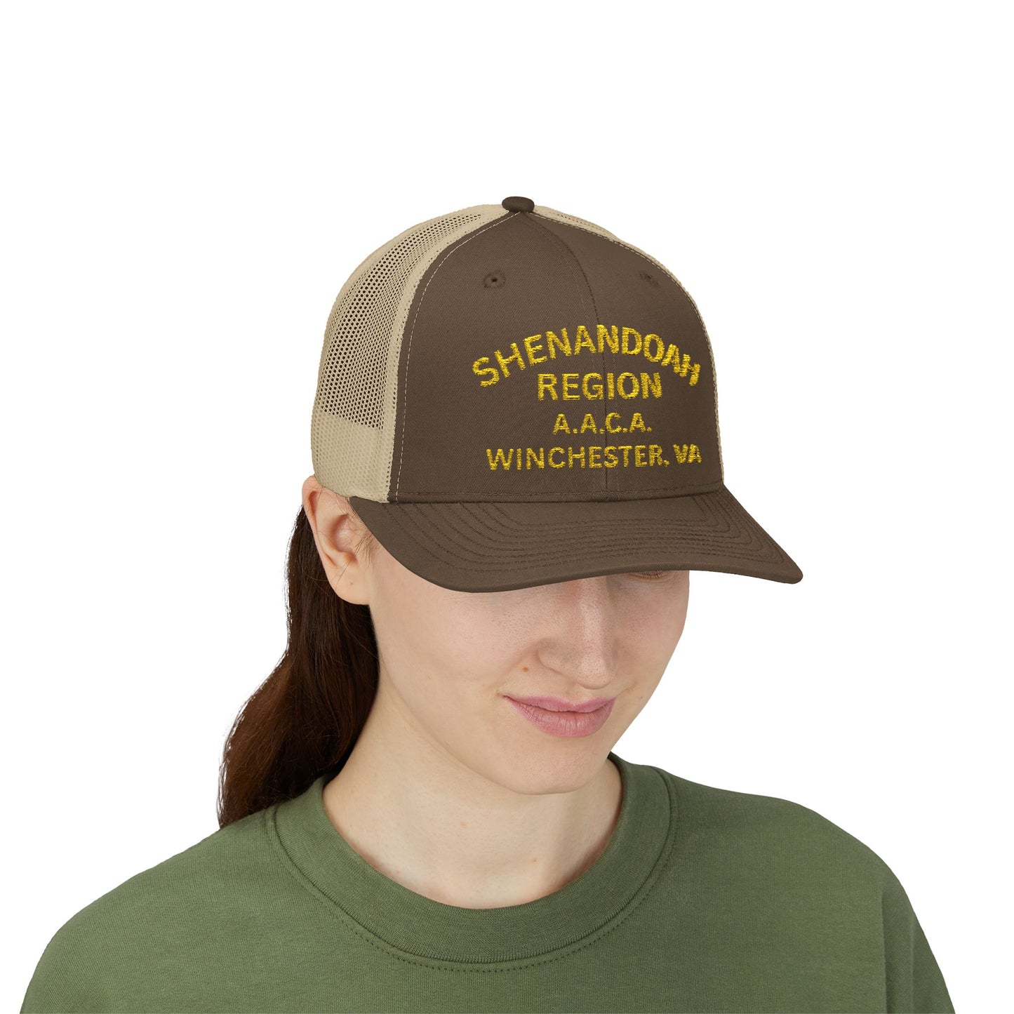 Shenandoah Region Embroidered Trucker Cap — "Shenandoah Region A.A.C.A. Winchester, VA" Mesh Snapback